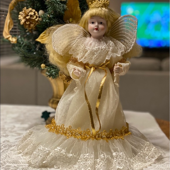 Vintage porcelain doll angel tree topper - Picture 2 of 16